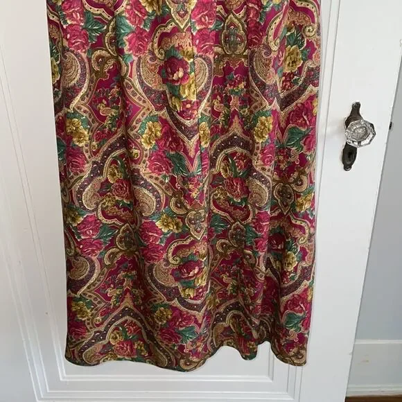 Vtg Liz & Me maroon & green floral paisley full skirt - Picture 6 of 9
